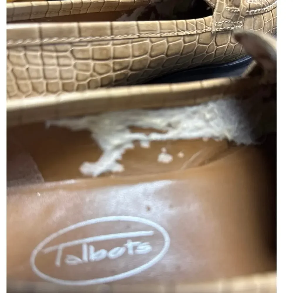Talbots Women’s Size 6 Tan Croc Embossed Shoes Leather Loafers Tan Slip On